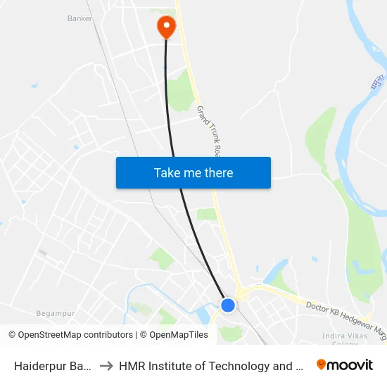 Haiderpur Badi Mor to HMR Institute of Technology and Management map