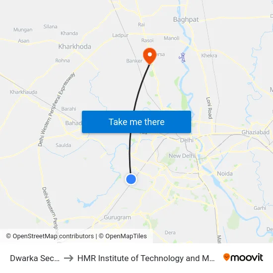 Dwarka Sector 8 to HMR Institute of Technology and Management map