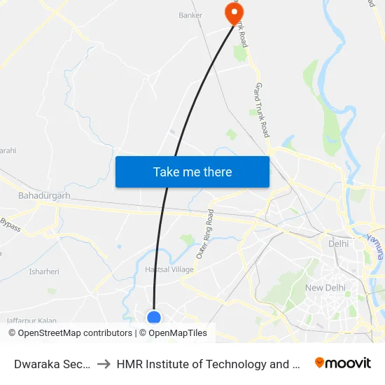 Dwaraka Sector 12 to HMR Institute of Technology and Management map