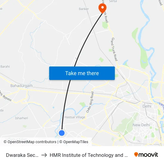 Dwaraka Sector 14 to HMR Institute of Technology and Management map