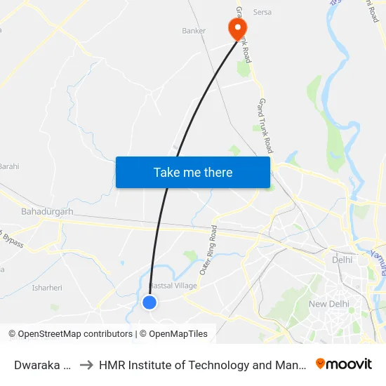 Dwaraka Mor to HMR Institute of Technology and Management map