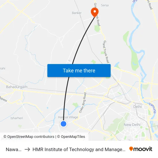 Nawada to HMR Institute of Technology and Management map