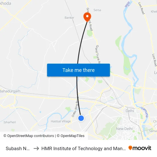 Subash Nagar to HMR Institute of Technology and Management map