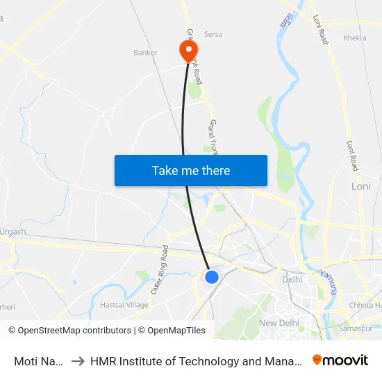 Moti Nagar to HMR Institute of Technology and Management map