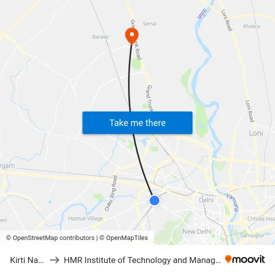 Kirti Nagar to HMR Institute of Technology and Management map
