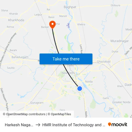 Harkesh Nagar Okhla to HMR Institute of Technology and Management map