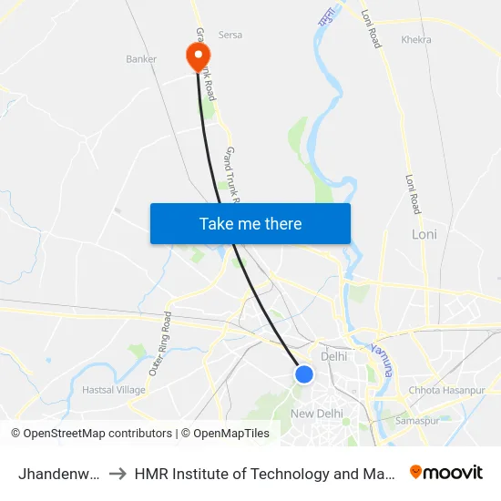 Jhandenwalan to HMR Institute of Technology and Management map