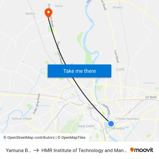 Yamuna Bank to HMR Institute of Technology and Management map