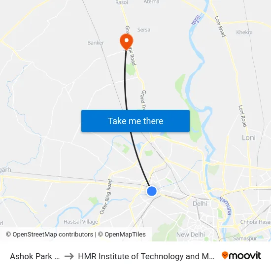 Ashok Park Main to HMR Institute of Technology and Management map