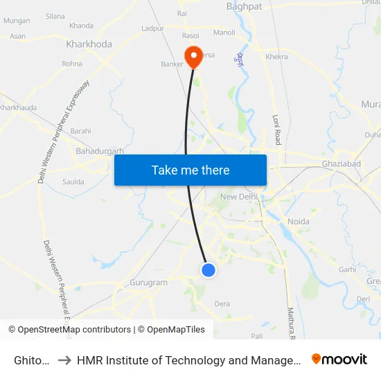 Ghitorni to HMR Institute of Technology and Management map