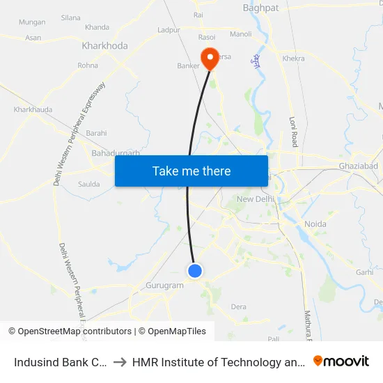 Indusind Bank Cyber City to HMR Institute of Technology and Management map