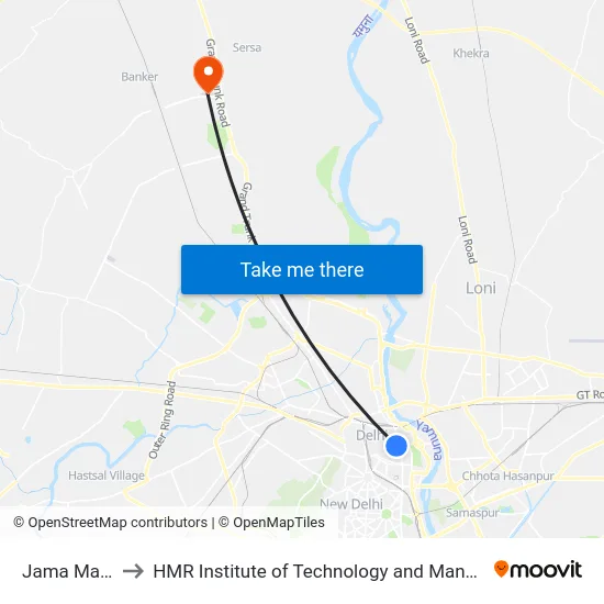 Jama Masjid to HMR Institute of Technology and Management map