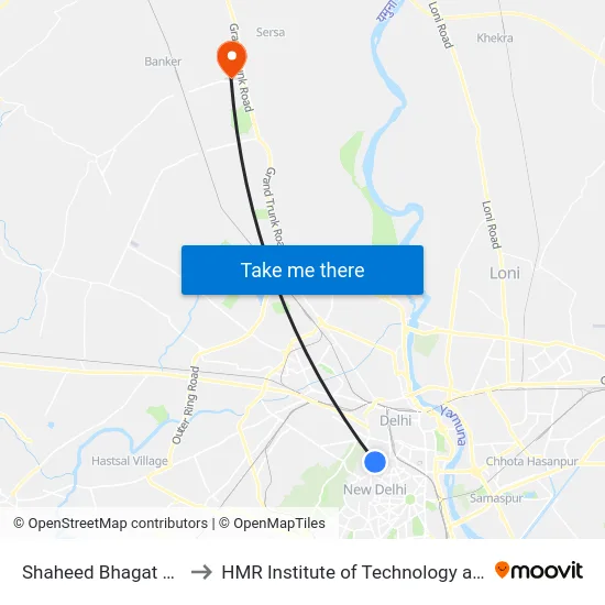 Shaheed Bhagat Singh Marg to HMR Institute of Technology and Management map