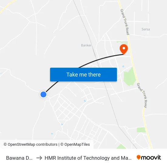 Bawana Depot to HMR Institute of Technology and Management map