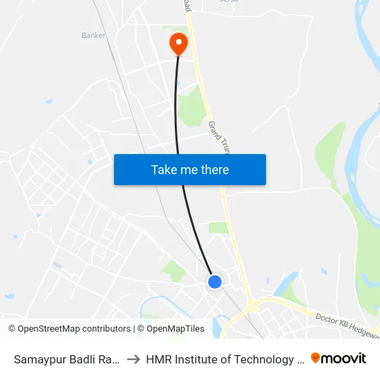 Samaypur Badli Railway Station to HMR Institute of Technology and Management map