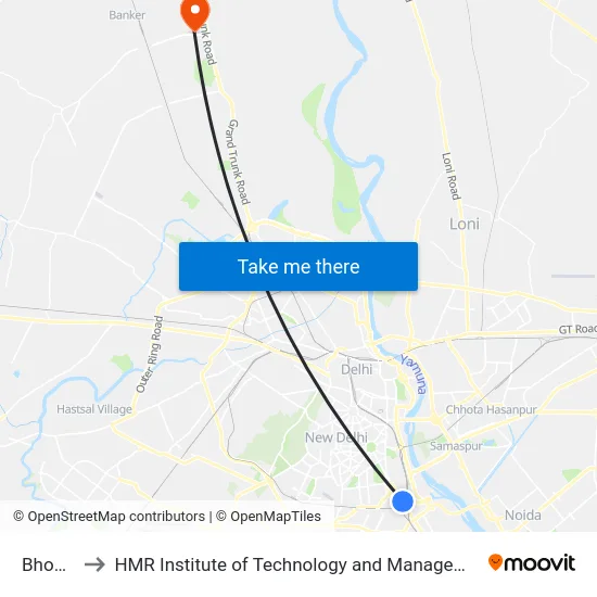 Bhogal to HMR Institute of Technology and Management map