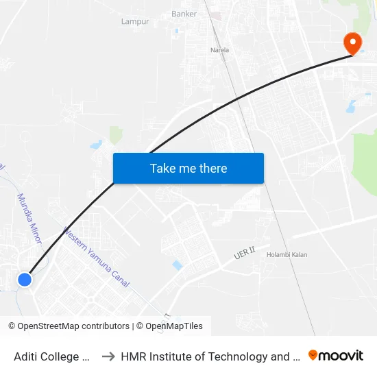 Aditi College Bawana to HMR Institute of Technology and Management map