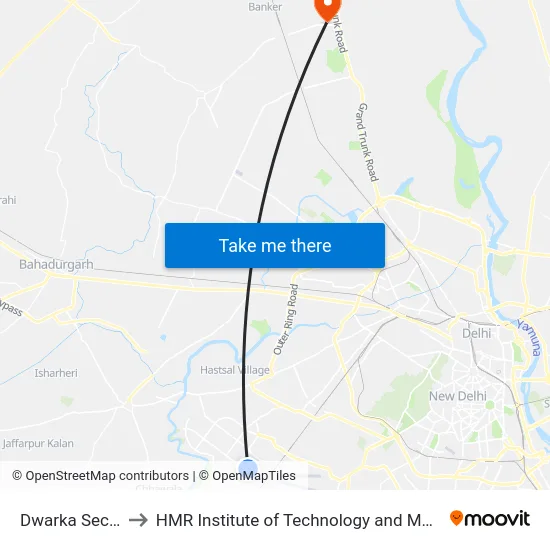 Dwarka Sector 9 to HMR Institute of Technology and Management map