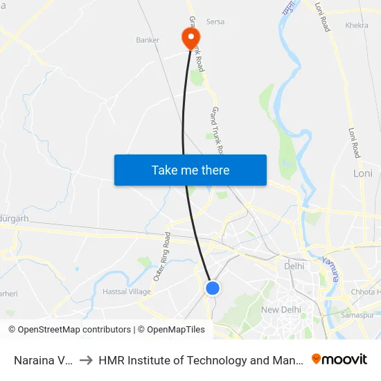 Naraina Vihar to HMR Institute of Technology and Management map