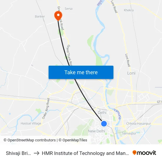Shivaji Bridge to HMR Institute of Technology and Management map