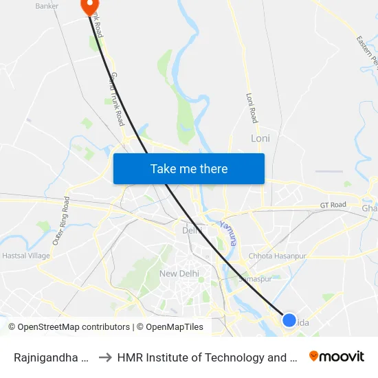 Rajnigandha Chowk to HMR Institute of Technology and Management map