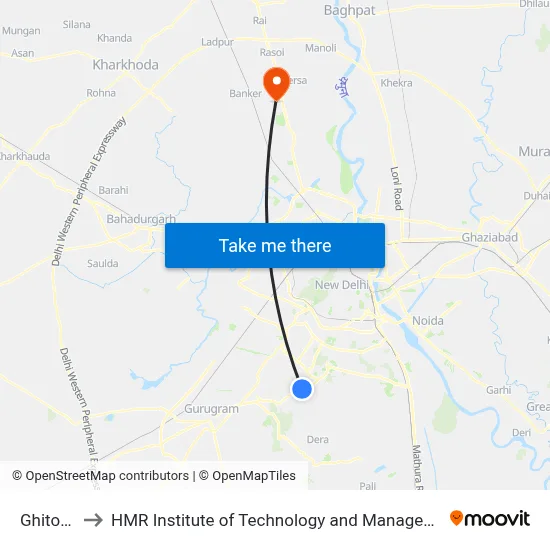 Ghitorni to HMR Institute of Technology and Management map