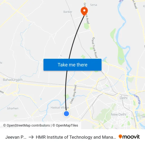 Jeevan Park to HMR Institute of Technology and Management map