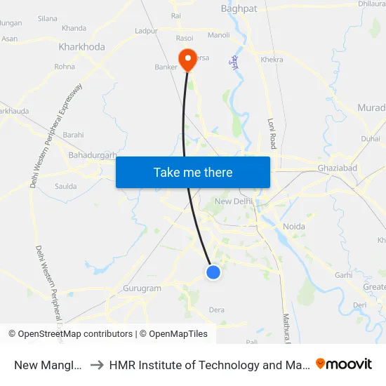 New Manglapuri to HMR Institute of Technology and Management map
