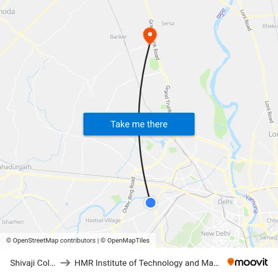 Shivaji College to HMR Institute of Technology and Management map