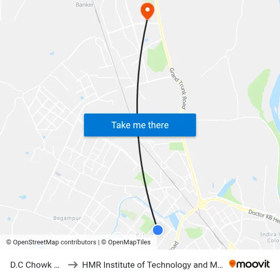 D.C Chowk Rohini to HMR Institute of Technology and Management map