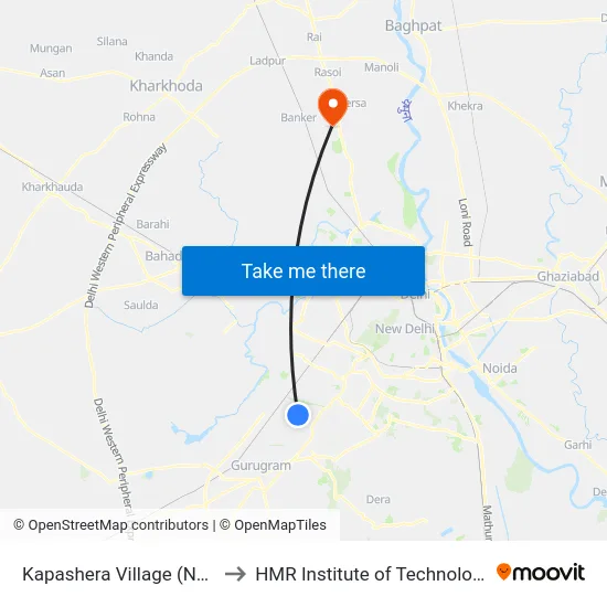Kapashera Village (Near Oberoi Farms) to HMR Institute of Technology and Management map