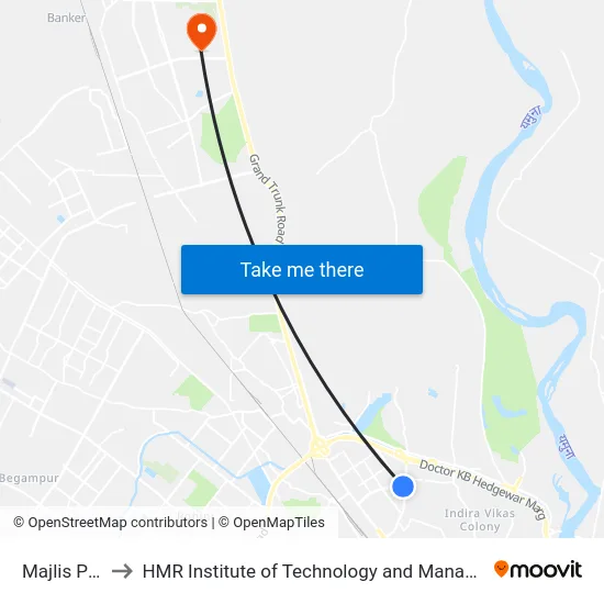 Majlis Park to HMR Institute of Technology and Management map