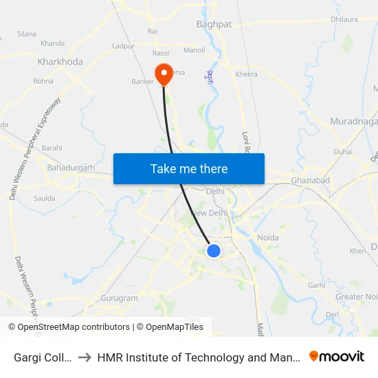 Gargi College to HMR Institute of Technology and Management map
