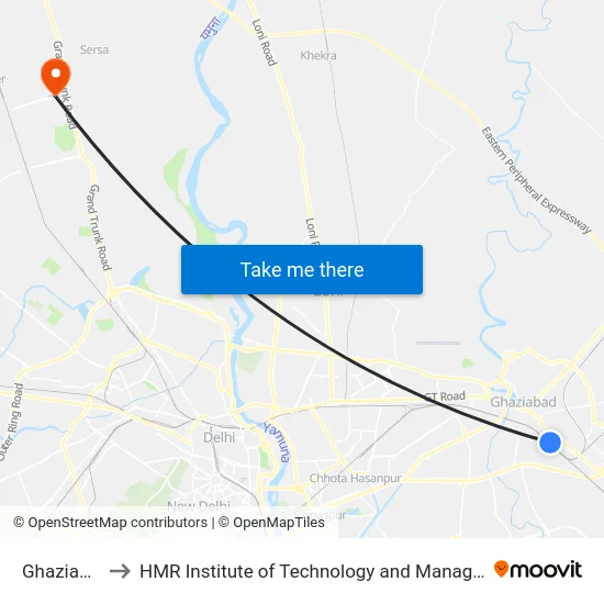 Ghaziabad to HMR Institute of Technology and Management map