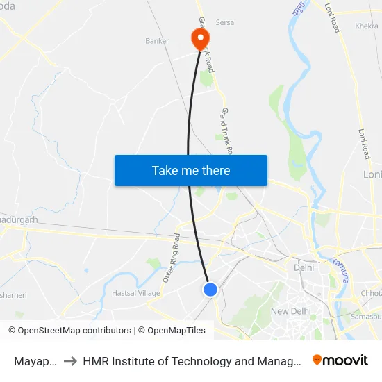 Mayapuri to HMR Institute of Technology and Management map