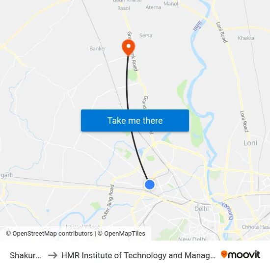 Shakurpur to HMR Institute of Technology and Management map