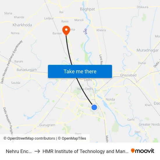 Nehru Enclave to HMR Institute of Technology and Management map