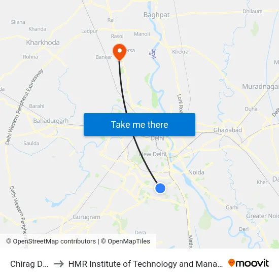 Chirag Delhi to HMR Institute of Technology and Management map