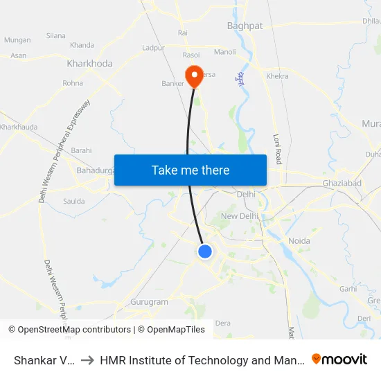 Shankar Vihar to HMR Institute of Technology and Management map