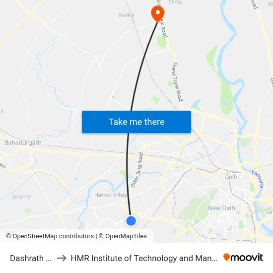 Dashrath Puri to HMR Institute of Technology and Management map