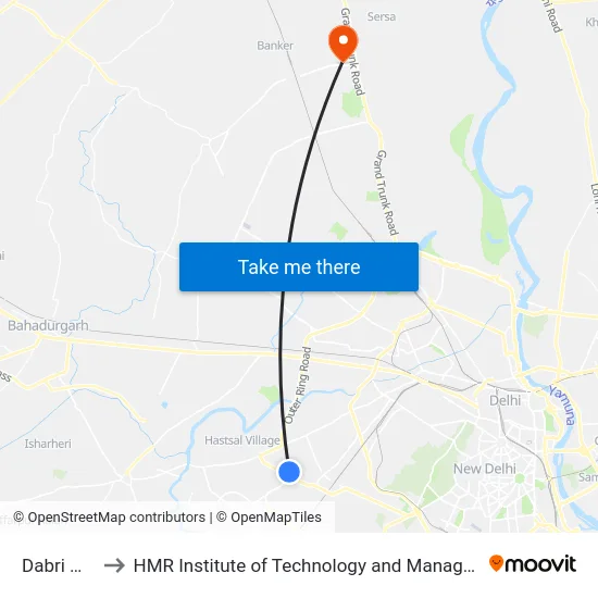 Dabri Mor to HMR Institute of Technology and Management map