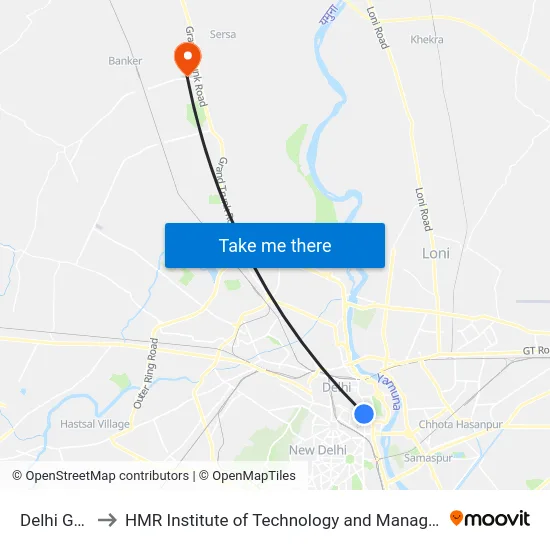 Delhi Gate to HMR Institute of Technology and Management map