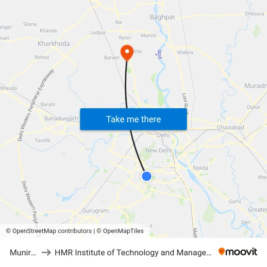Munirka to HMR Institute of Technology and Management map