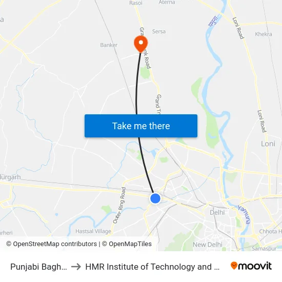 Punjabi Bagh West to HMR Institute of Technology and Management map