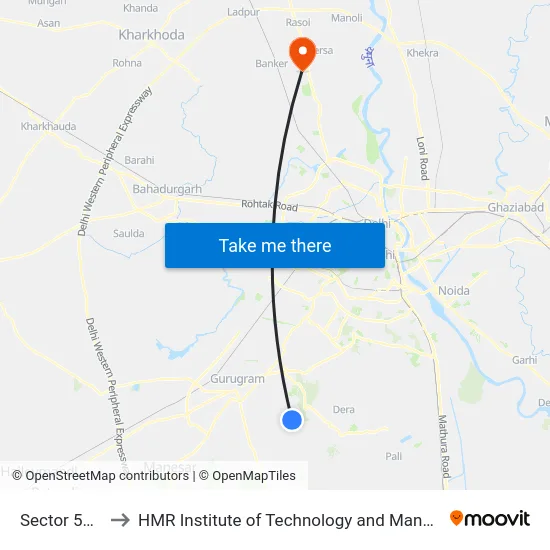 Sector 55-56 to HMR Institute of Technology and Management map