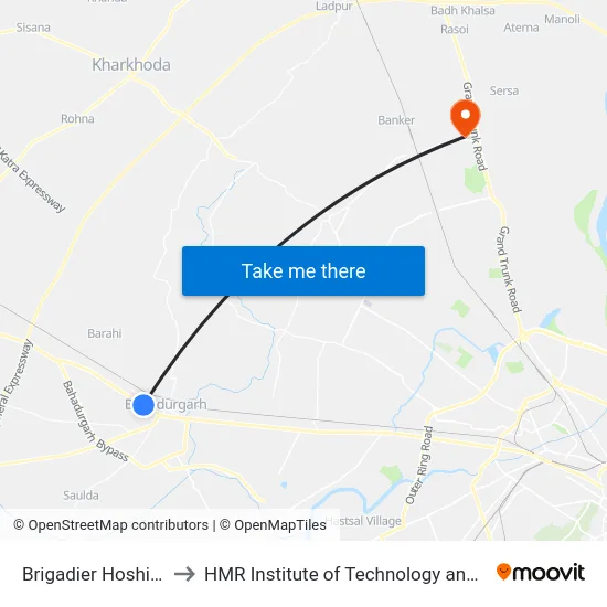 Brigadier Hoshiar Singh to HMR Institute of Technology and Management map