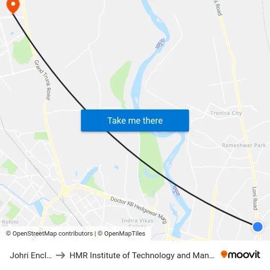 Johri Enclave to HMR Institute of Technology and Management map