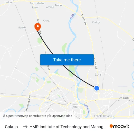 Gokulpuri to HMR Institute of Technology and Management map