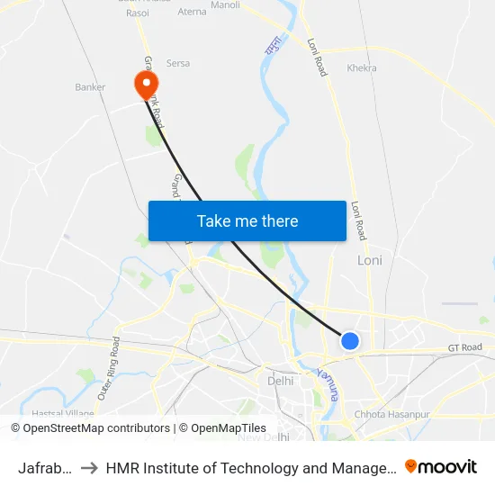 Jafrabad to HMR Institute of Technology and Management map