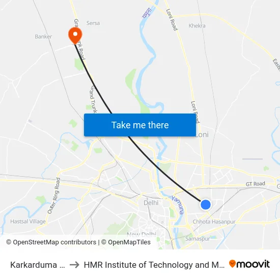 Karkarduma Court to HMR Institute of Technology and Management map